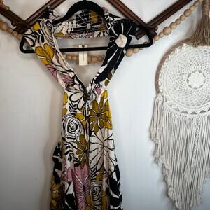 NEW Anthropologie Parrot Paints Kenzie Beaded Retro Floral Out Jumpsuit